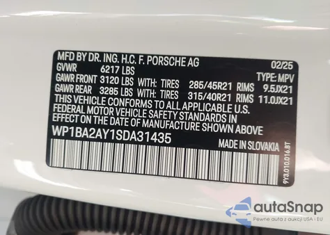 2025 Porsche Cayenne Coupe z USA, uszkodzony, nr VIN WP1BA2AY1SDA31435
